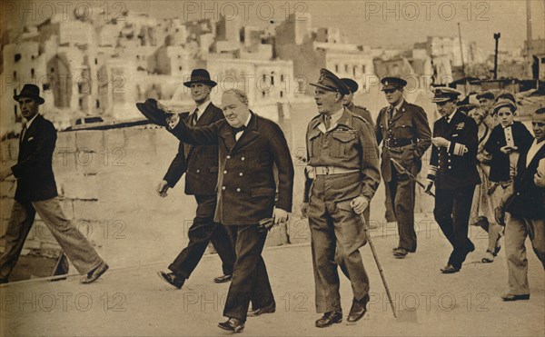 'Mr. Churchill called at Malta, where he is seen with Field-Marshal Lord Gort', 1943-1944. Artist: Unknown.