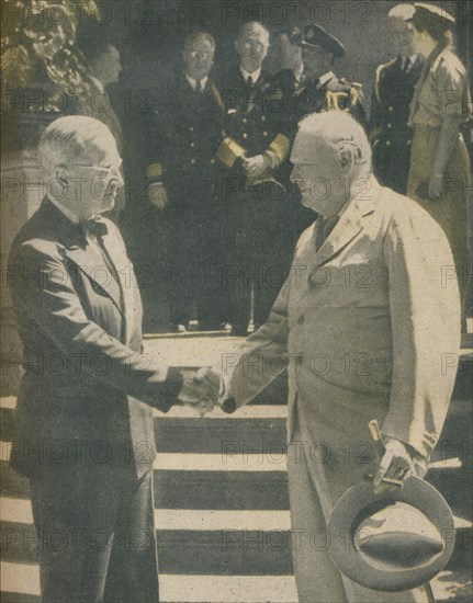 'Warm Handshake Between Premier and President', 1945. Artist: Unknown.