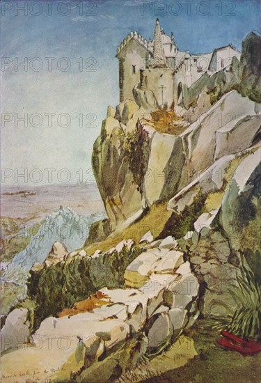 'Sketch in Portugal; Moorish Castle from the Penha; Moorish Castle, Mafra', 1837. Artist: James Holland.