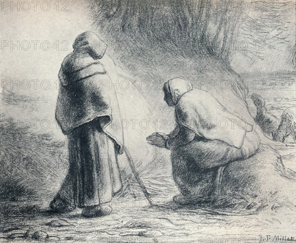 'Bergeres Se Chauffant', (Shepherds at a Fire), 19th century. Artist: Jean Francois Millet.