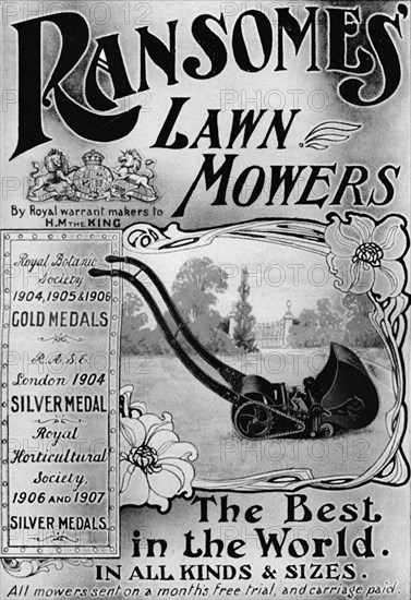 'Ransomes' Lawn Mowers advertisement', 1908. Artist: Unknown.