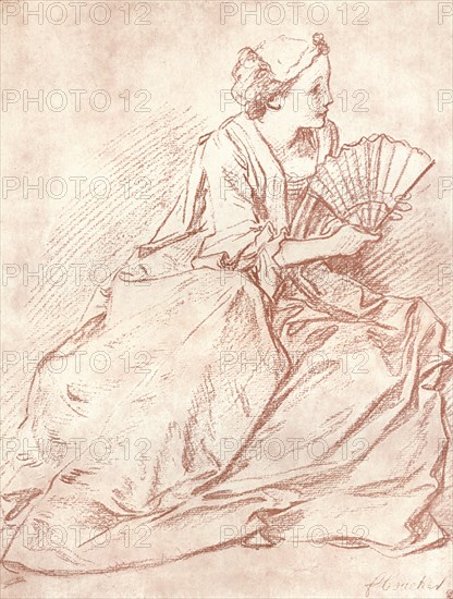 'The Lady with the Fan', 18th century. Artist: Francois Boucher.