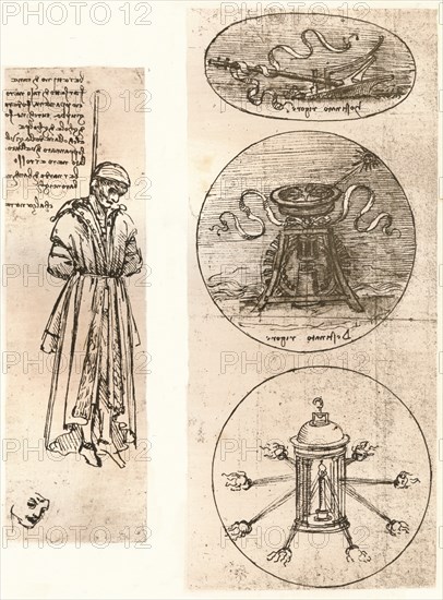 Drawings of Bernardo di Bandino Baroncelli hanged, and emblems, c1472-c1519 (1883).  Artist: Leonardo da Vinci.