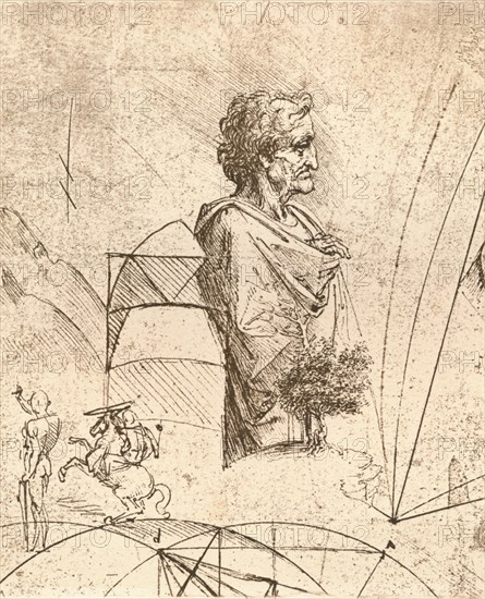 Drawing of a bust and minor sketches, c1472-c1519 (1883). Artist: Leonardo da Vinci.