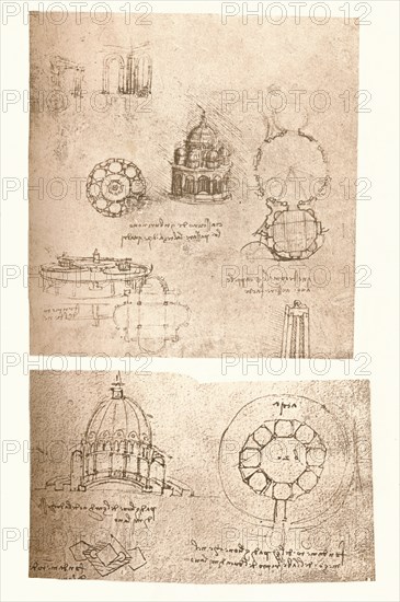 Two architectural drawings, c1472-c1519 (1883). Artist: Leonardo da Vinci.