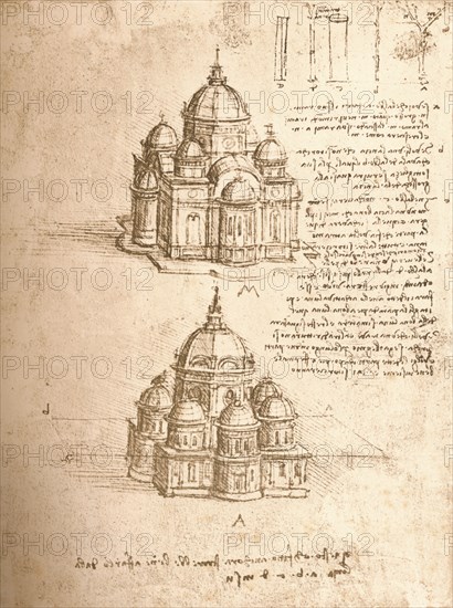 Drawing of churches, c1472-c1519 (1883). Artist: Leonardo da Vinci.