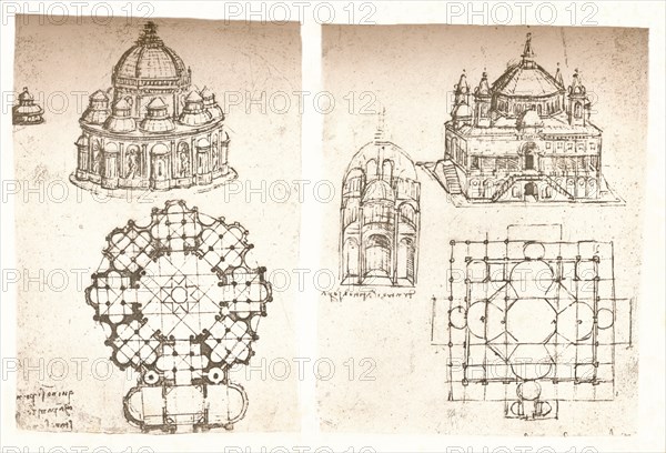 Two drawings of churches, c1472-c1519 (1883). Artist: Leonardo da Vinci.