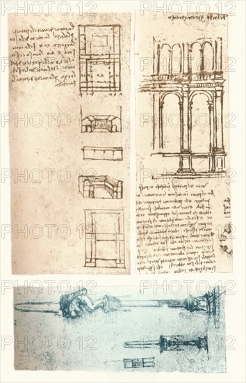 Three architectural drawings, c1472-c1519 (1883). Artist: Leonardo da Vinci.