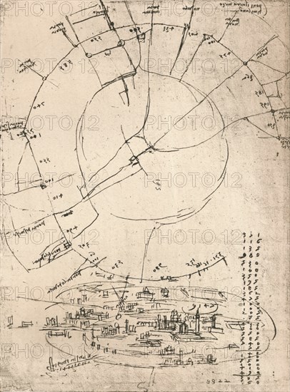 Sketch map of Milan, c1472-c1519 (1883). Artist: Leonardo da Vinci.