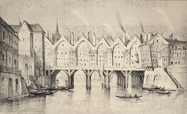 'The Pont St Michel in 1550', 1915. Artist: Unknown.