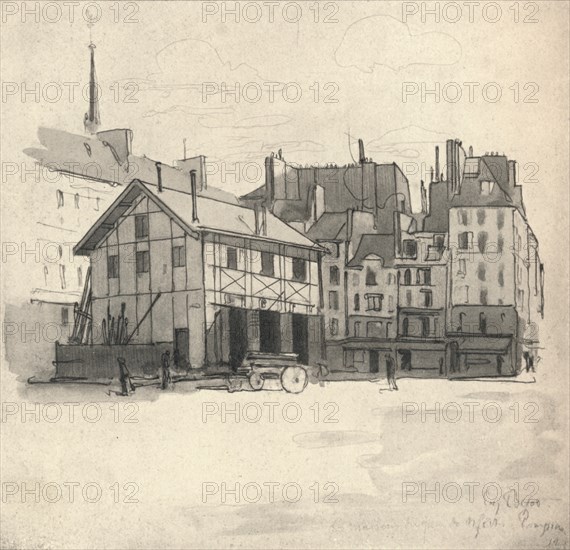 'Old houses at the Quai des Orfeveres', 1915. Artist: Eugene Bejot.