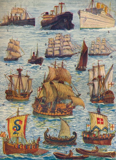'Ships of many kinds and many centuries', c1934. Artist: Unknown.