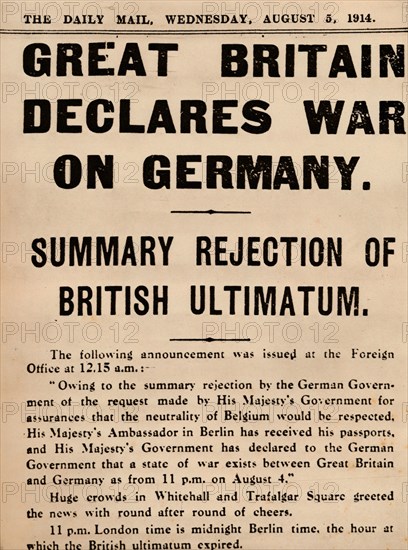 Britain declares war on Germany, 1914 (1935). Artist: Unknown.