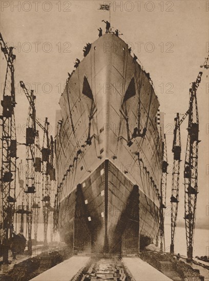 Launch of the Cunard ocean liner `Queen Mary`, 1934 (1935).  Artist: Unknown.