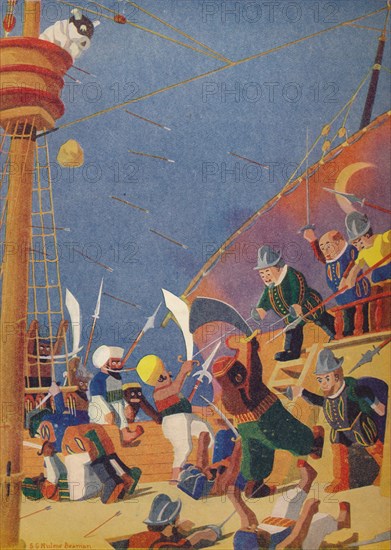'The Fight with the Corsairs', 1937. Artist: Sydney George Hulme Beaman.