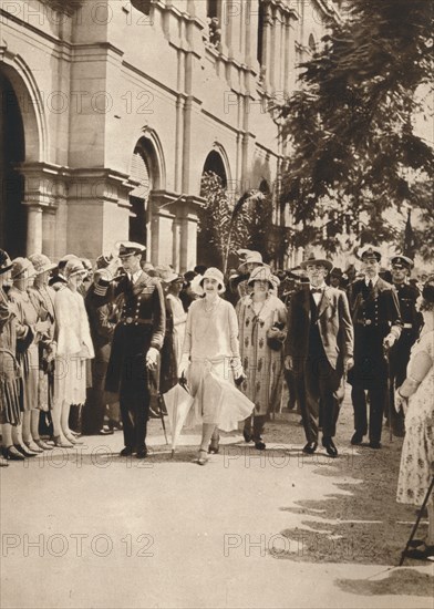 'The Duke and Duchess of York and Queen Elizabeth leaving a reception in Brisbane', 1927. Artist: Unknown.