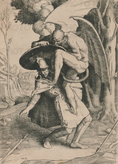 'Christian Fights Apollyon', c1916. Artist: William Strang.