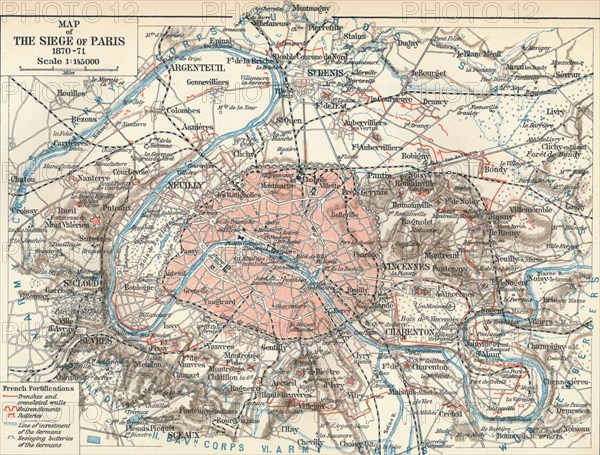 'Map of The Siege of Paris, 1870-71', 1907. Artist: Unknown.