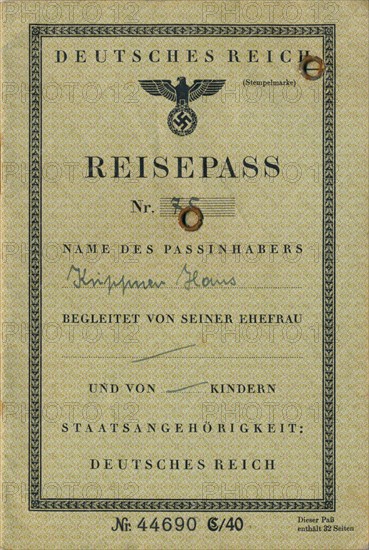 Inside page from a Nazi German passport, c1941. Artist: Unknown.