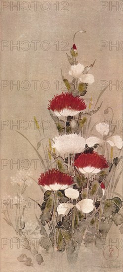 'Poppies, Wheat, and Natane Flowers', 17th century. Artist: Sôtatsu.