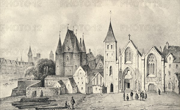 'The Maison du Lieutenant and the Church of St Landry in 1540', 1915. Artist: Unknown.