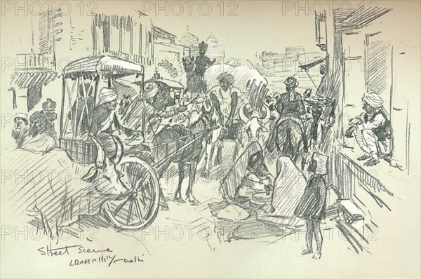 'A Street Scene in Delhi', c1903. Artist: Leonard Raven-Hill.