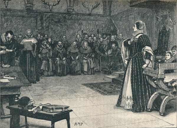 Trial of Mary Queen of Scots in Fotheringhay Castle, 1586 (1905).  Artist: Unknown.