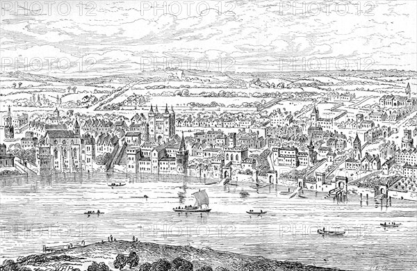 London from Temple Bar to Charing Cross, 1543 (1897) Artist: Anthonis van den Wyngaerde.