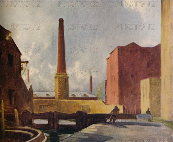 'Lock Gates, Blackburn', 1928 (1931). Artist: Charles John Holmes.