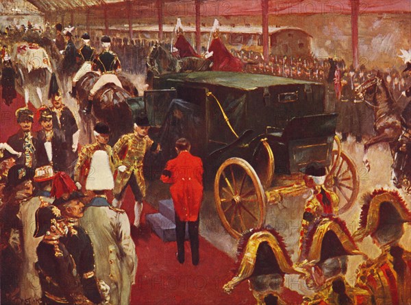 Queen Alexandra arriving at Paddington Station for the Funeral of Queen Victoria, 1901 (1906). Artist: Unknown.