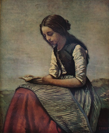 'La petite Liseuse ou Jeune bergère assise et lisant', c1855. Artist: Jean-Baptiste-Camille Corot.