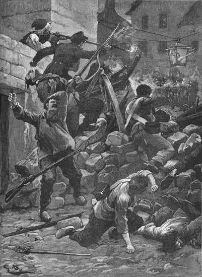 Fighting at the barricades in Paris, 1848 (1906). Artist: Unknown.