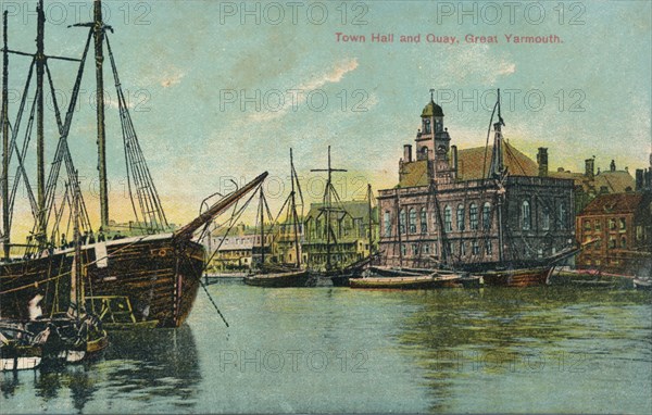 Town hall and quay, Great Yarmouth, Norfolk, c1905. Artist: Unknown.