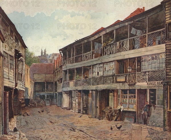 King's Head Inn and King's Head Inn Yard, Borough High Street, Southwark, London, 1879. Artist: John Crowther.