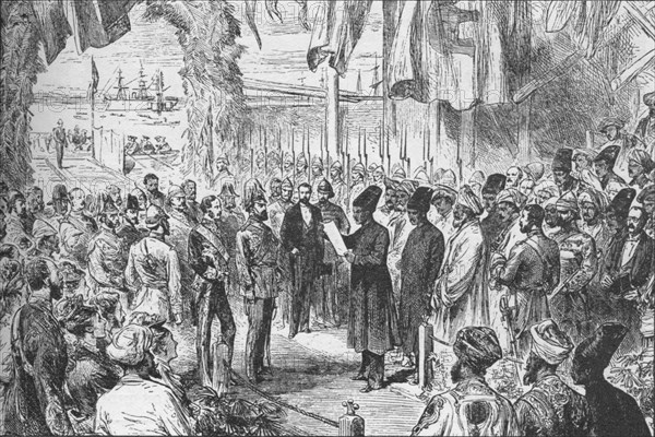 Arrival of the Prince of Wales at Bombay, India, on 8 November 1875 (1908). Artist: Unknown.