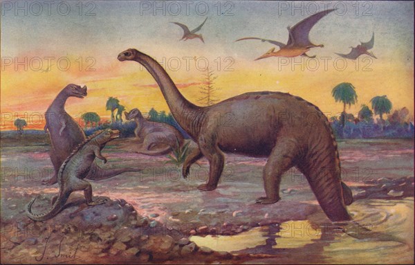 In the Saurian Age, when the World's inhabitants were gigantic peptiles, 1907. Artist: Unknown.