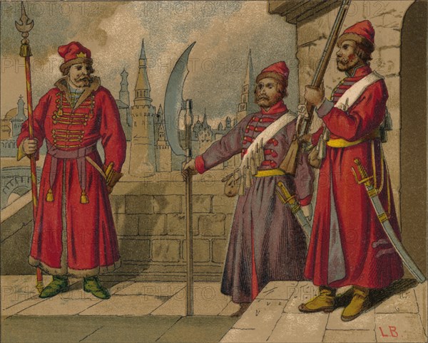 'Russian Strelitzi and Turkish Guards of the 17th Century - Officer, Privates', c19th century. Artist: Unknown.