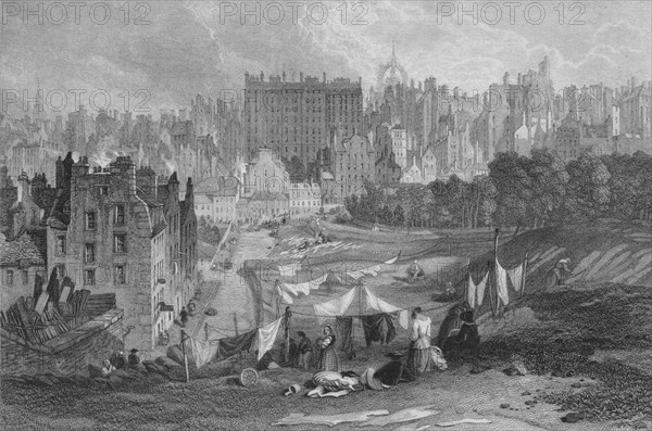 'Edinburgh Old Town from Princes Street', 1841. Artist: Thomas Dobbie.