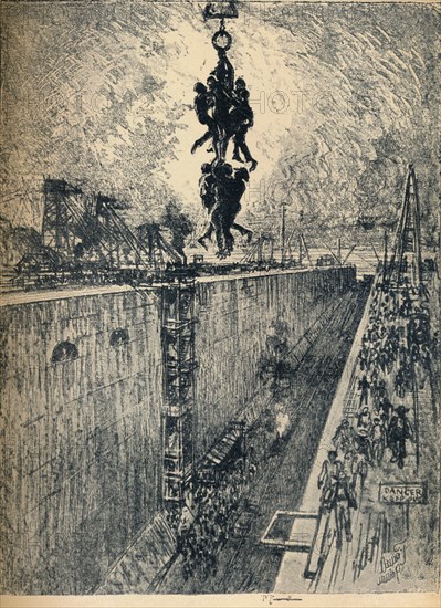 'The End of the Day-Gatun Lock', 1912. Artist: Joseph Pennell.