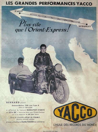 Advertisement for Yacco motor oil, 1936. Artist: Unknown.