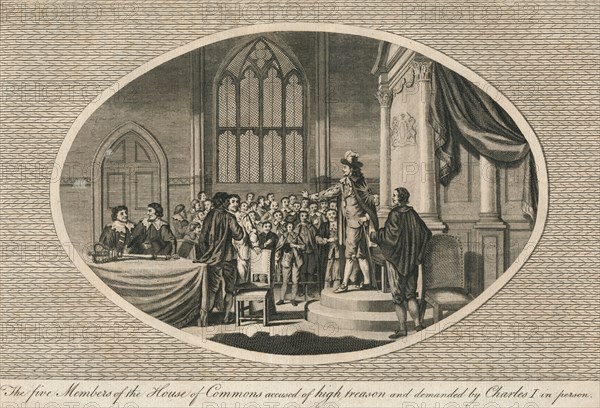 The five members of the House of Commons accused of high treason, 1642 (1793). Artist: Unknown.