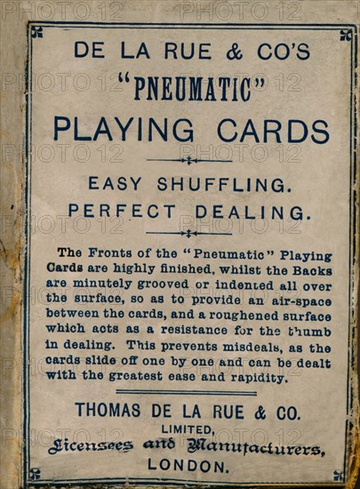 De La Rue & Co's Pneumatic Playing Cards, cover, 1925. Artist: Unknown.