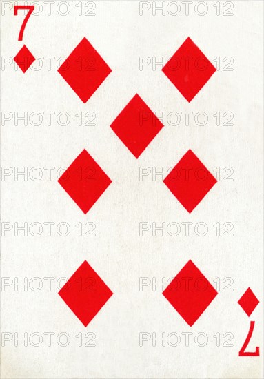 7 of Diamonds from a deck of Goodall & Son Ltd. playing cards, c1940. Artist: Unknown.