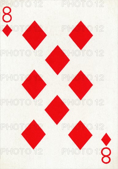 8 of Diamonds from a deck of Goodall & Son Ltd. playing cards, c1940. Artist: Unknown.