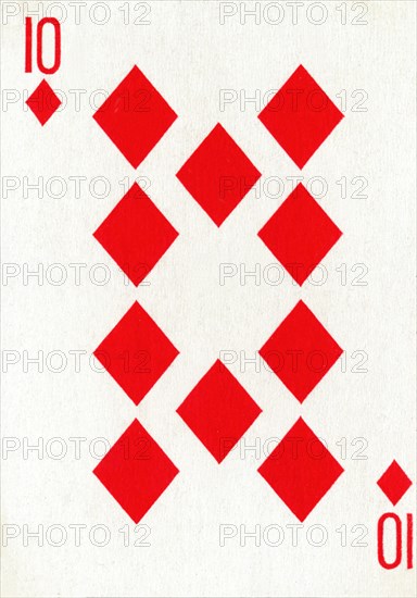 10 of Diamonds from a deck of Goodall & Son Ltd. playing cards, c1940. Artist: Unknown.