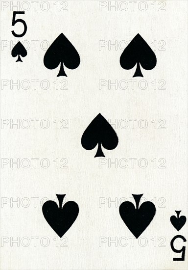 5 of Spades from a deck of Goodall & Son Ltd. playing cards, c1940. Artist: Unknown.