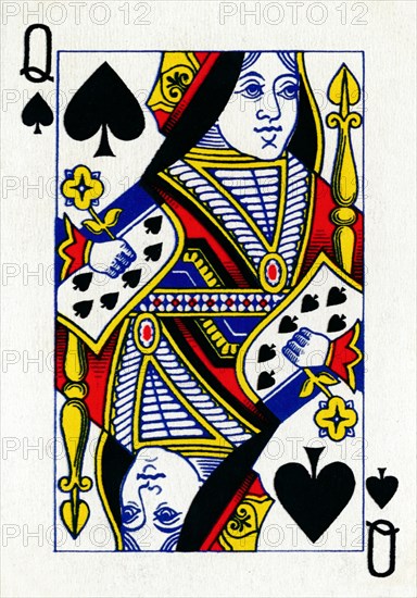 Queen of Spades from a deck of Goodall & Son Ltd. playing cards, c1940. Artist: Unknown.