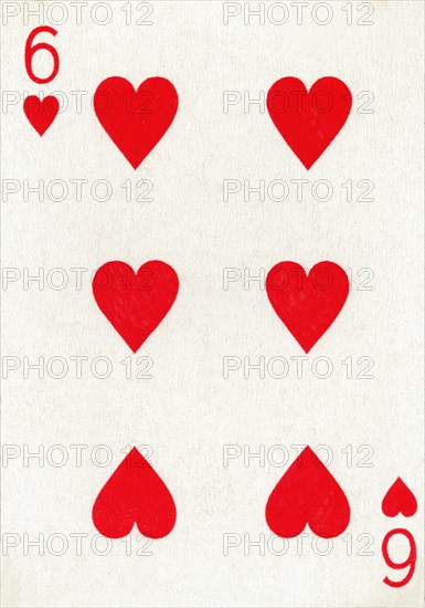 6 of Hearts from a deck of Goodall & Son Ltd. playing cards, c1940. Artist: Unknown.