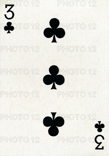 3 of Clubs from a deck of Goodall & Son Ltd. playing cards, c1940. Artist: Unknown.