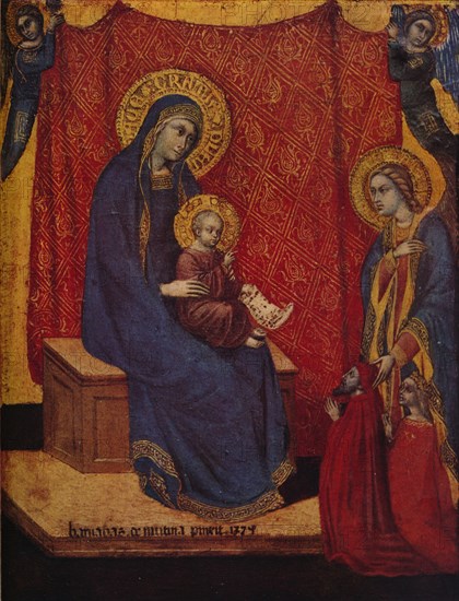 'The Madonna Enthroned and Two Donors in Adoration', 1374. Artist: Barnaba da Modena.